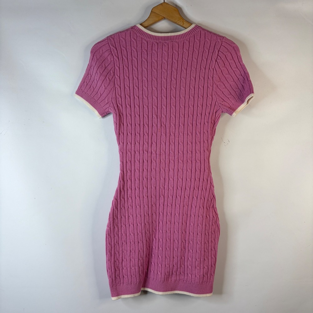Lelis Collection Sweater Dress Women Size S Pink Cable Knit Mini Short Sleeve - Picture 3 of 7